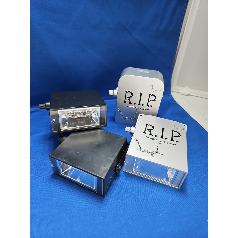 4 Gemmy Halloween Tombstone Strobe Lights Headstone RIP Outdoor Decorations